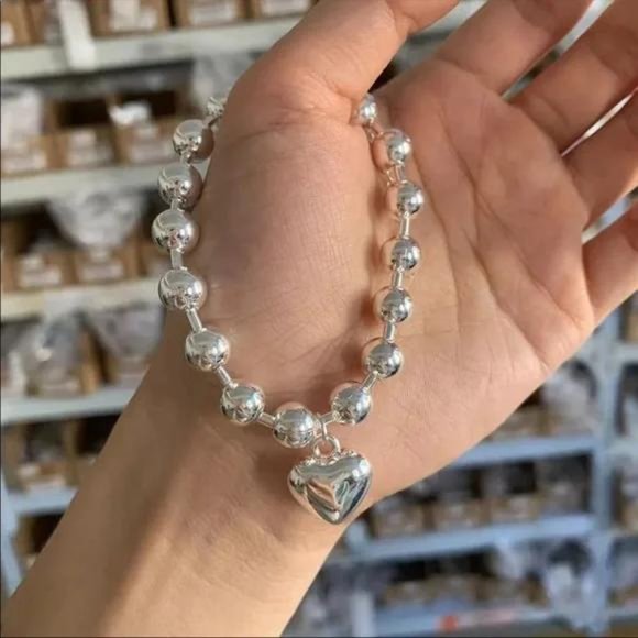 NEW 925 STERLING SILVER PEACH HEART BEADS BRACELET, NICE BRACELET, CUTE BRACELET - Picture 4 of 5